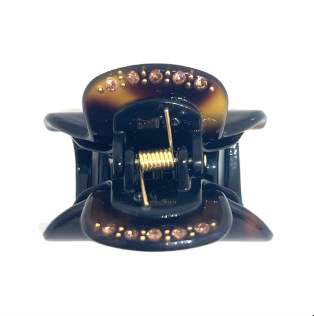 WS Acetate Small Hair Claw & crystals –  Dark Tortoise