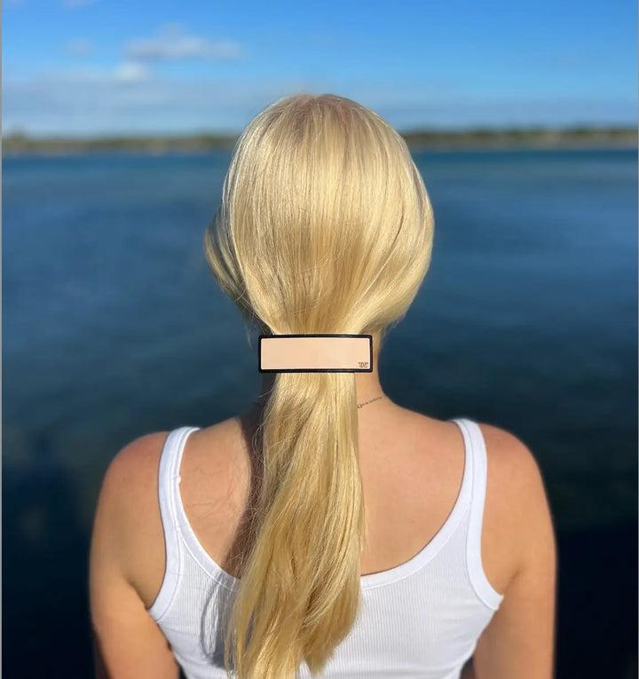 Wide Acetate Barrette in Musky Pink & Black Trim