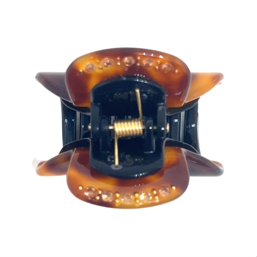 Acetate Small Hair Claw & crystals –  Classic Brown Tortoise