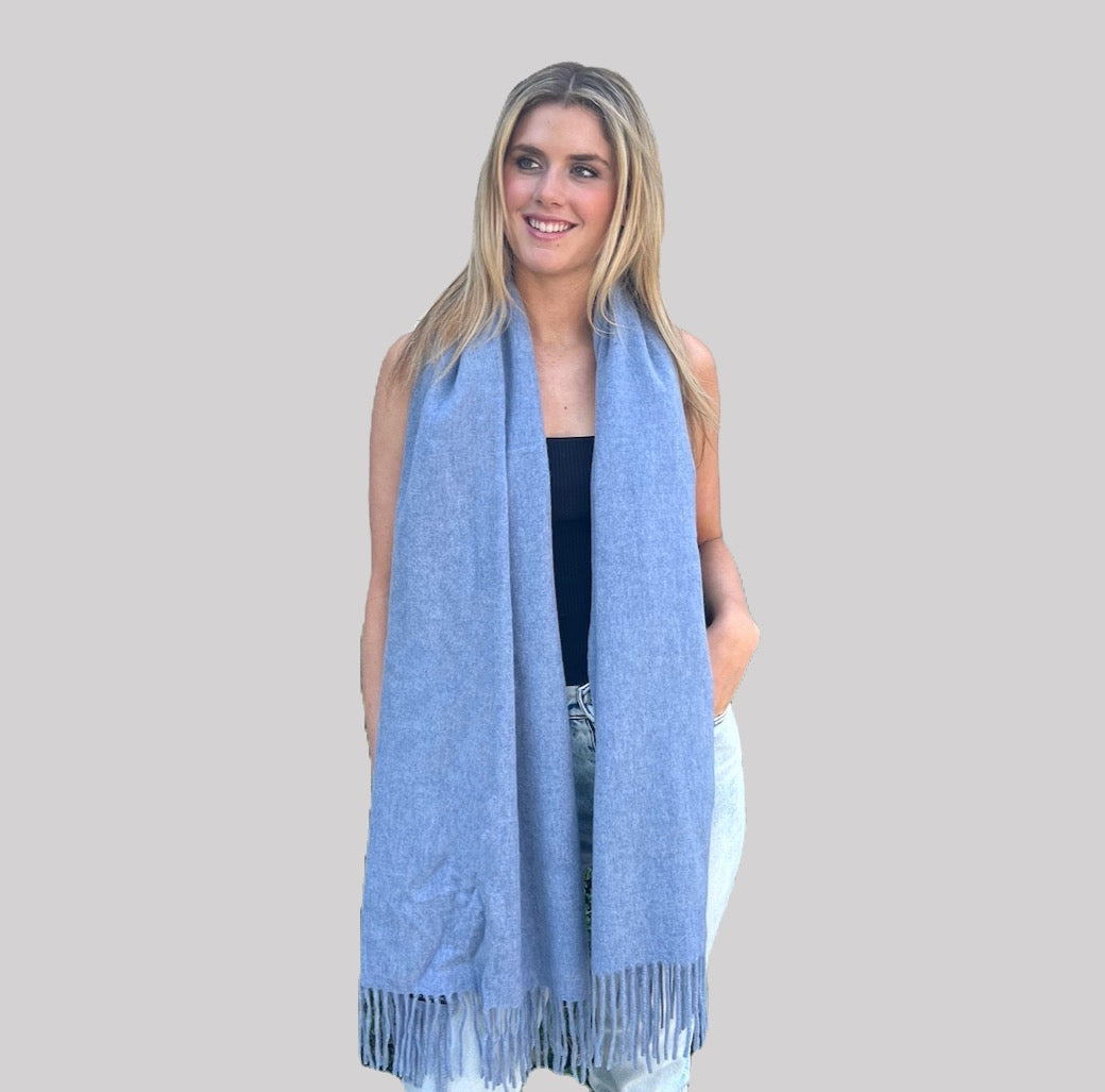 WS Premium Virgin 100% Wool Blanket Scarf- Hazy Blue 746935192136