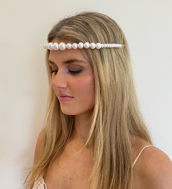 Headband - White Pearl Halo with Comb