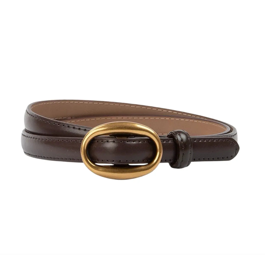 WS Chicago Brown Leather Belt Gold 1.4 cm