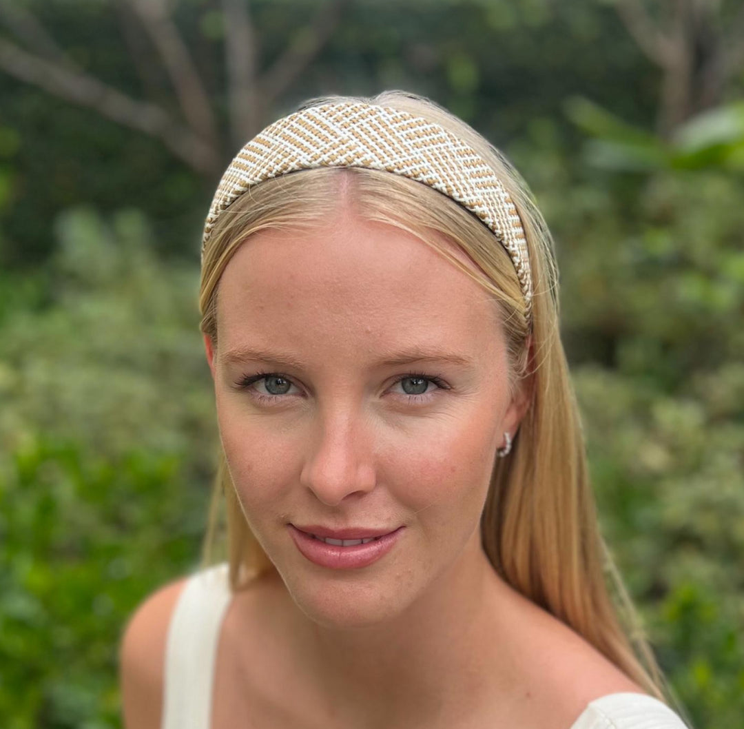 Straw Alice Headband - Camel/ white