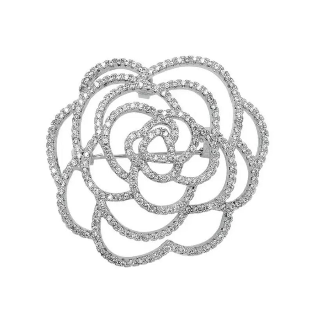 Brooch Crystal Camilia in Silver