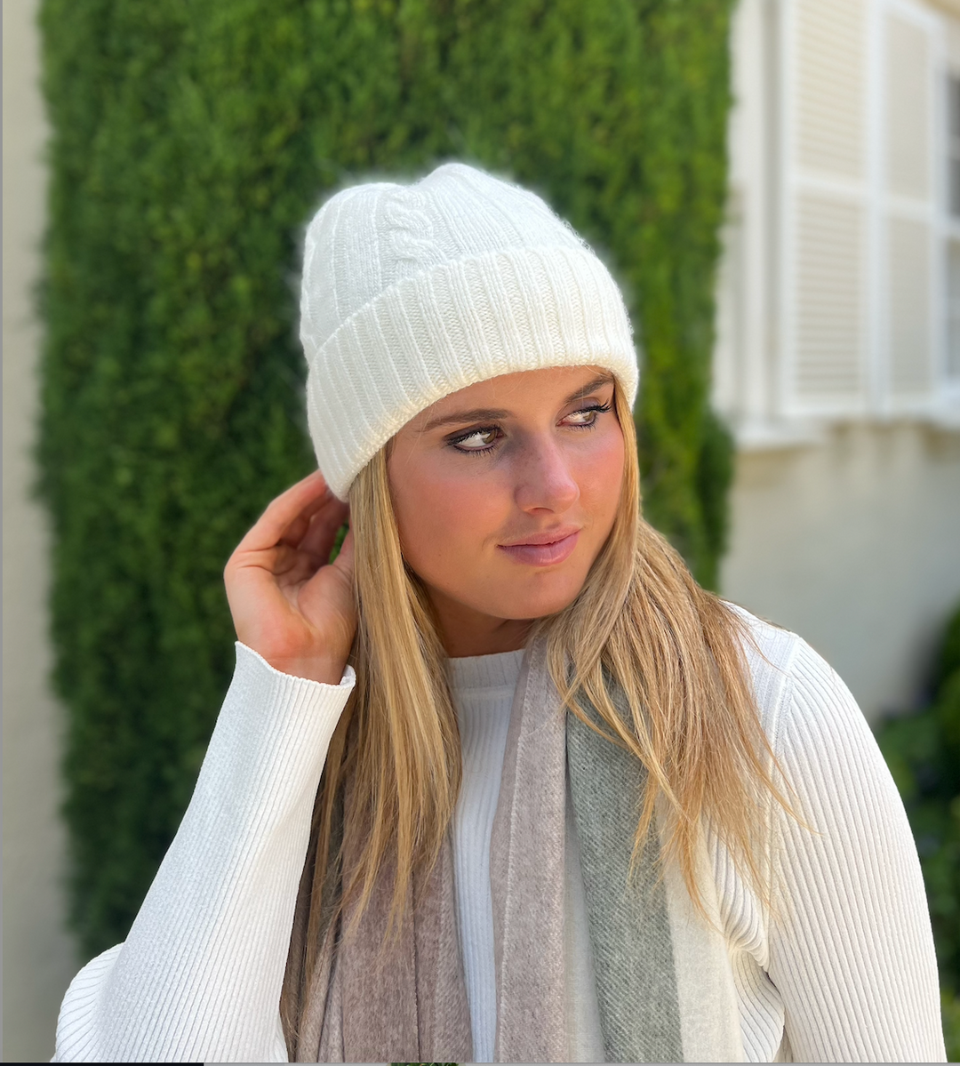 Cable Beanie - White