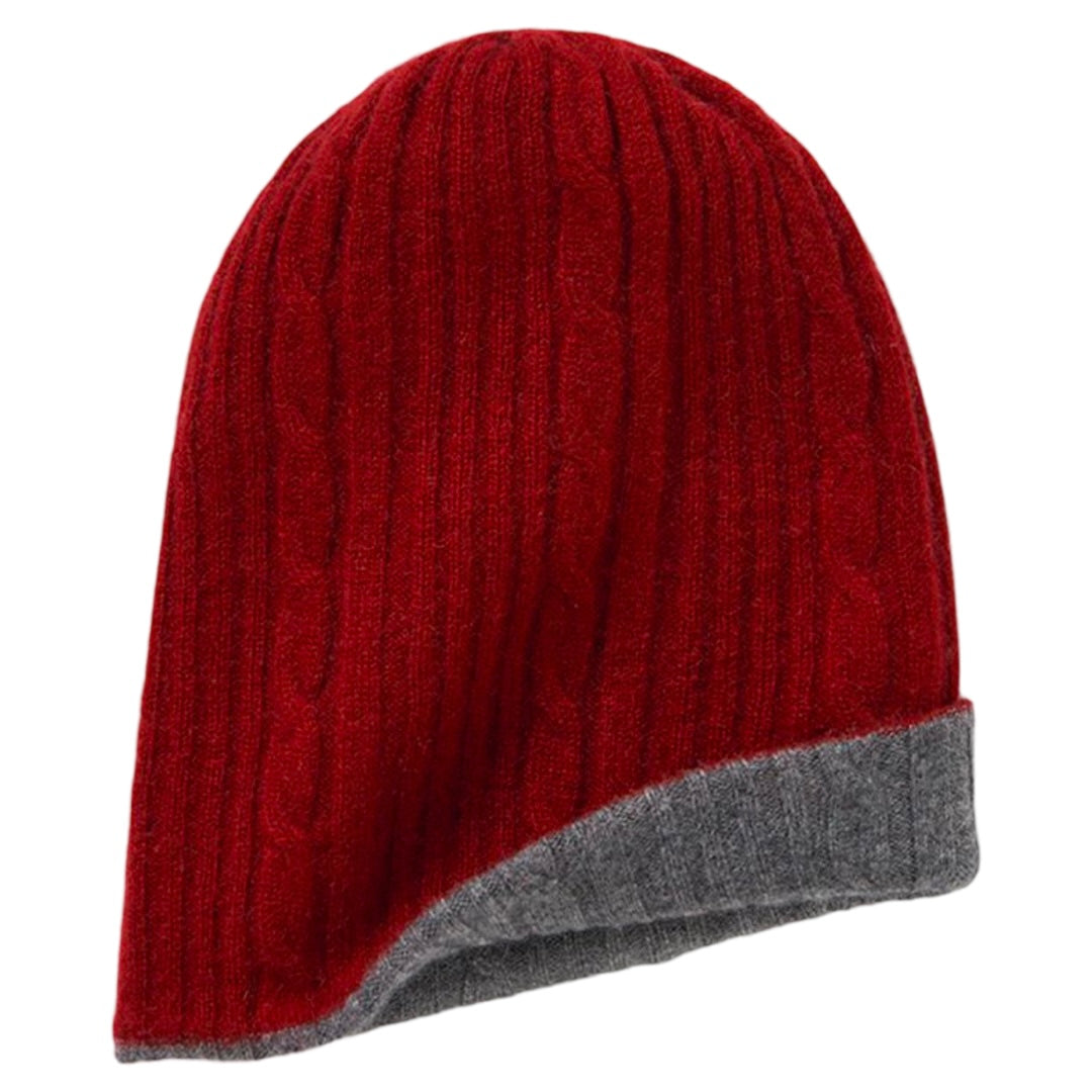 Beanie - Cashmere reversible Wine/Grey