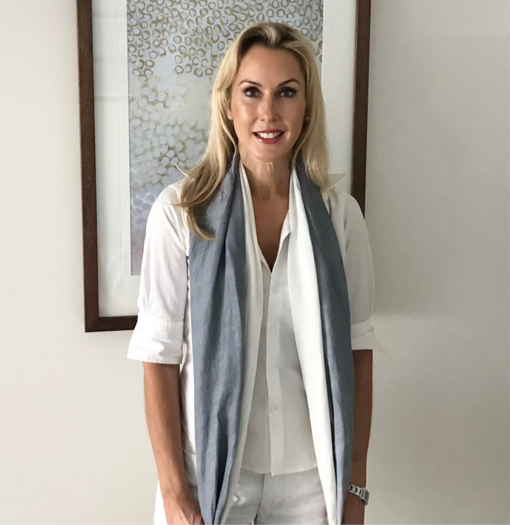 WS - Linen Handwoven Ombre Scarf-  Grey/White 754523535753