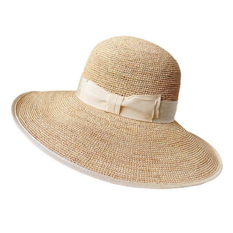 WS Kelly Raffia Hat with Trim -Off White Bow