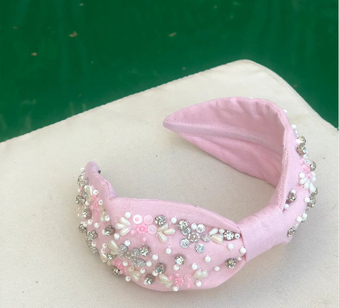Headband — Stephanie - Handbeaded Linen Structured bespoke Headband