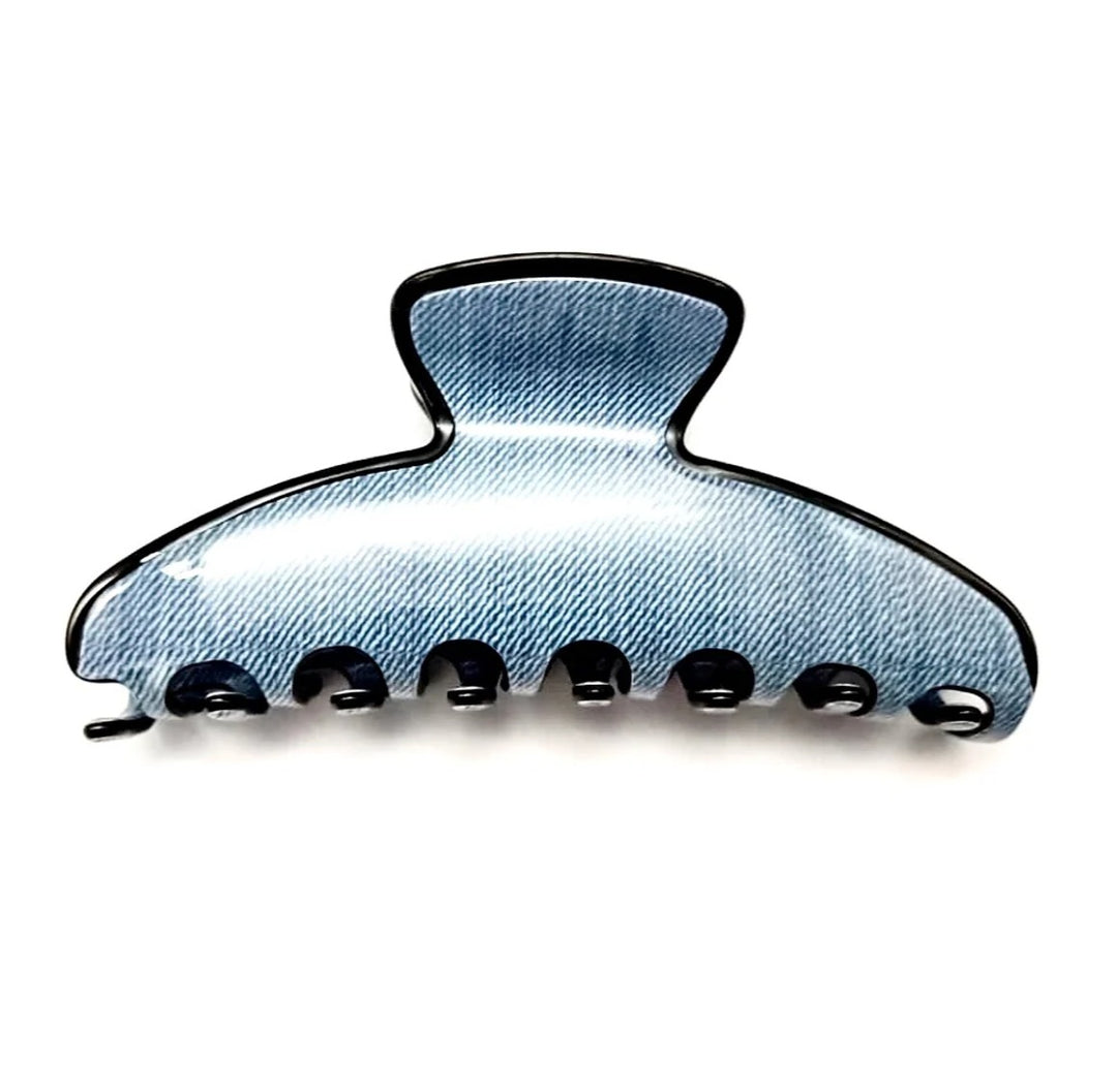 Premium oversized Acetate HairClaw in Denim with Black Trim