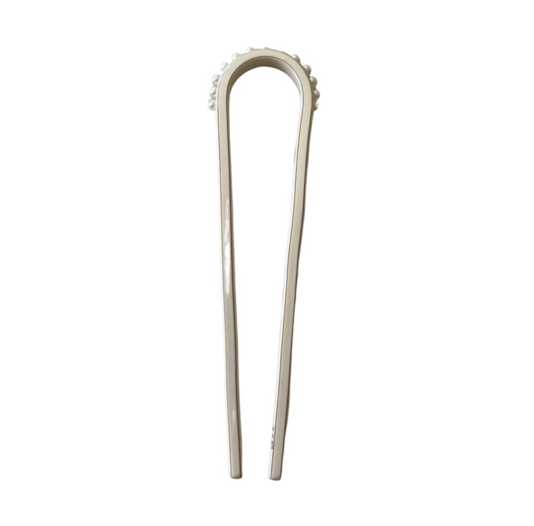 WS -  Acetate Chignon/ U Pin - White with pearls 757953171331