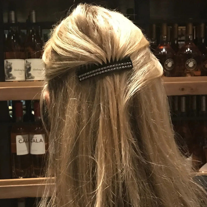 WS Acetate Haircomb with Crystals - Black - Image 1