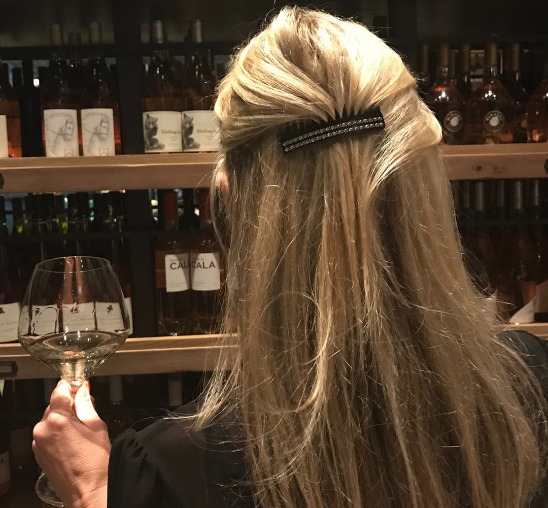 Acetate Comb - Black & Black Crystals