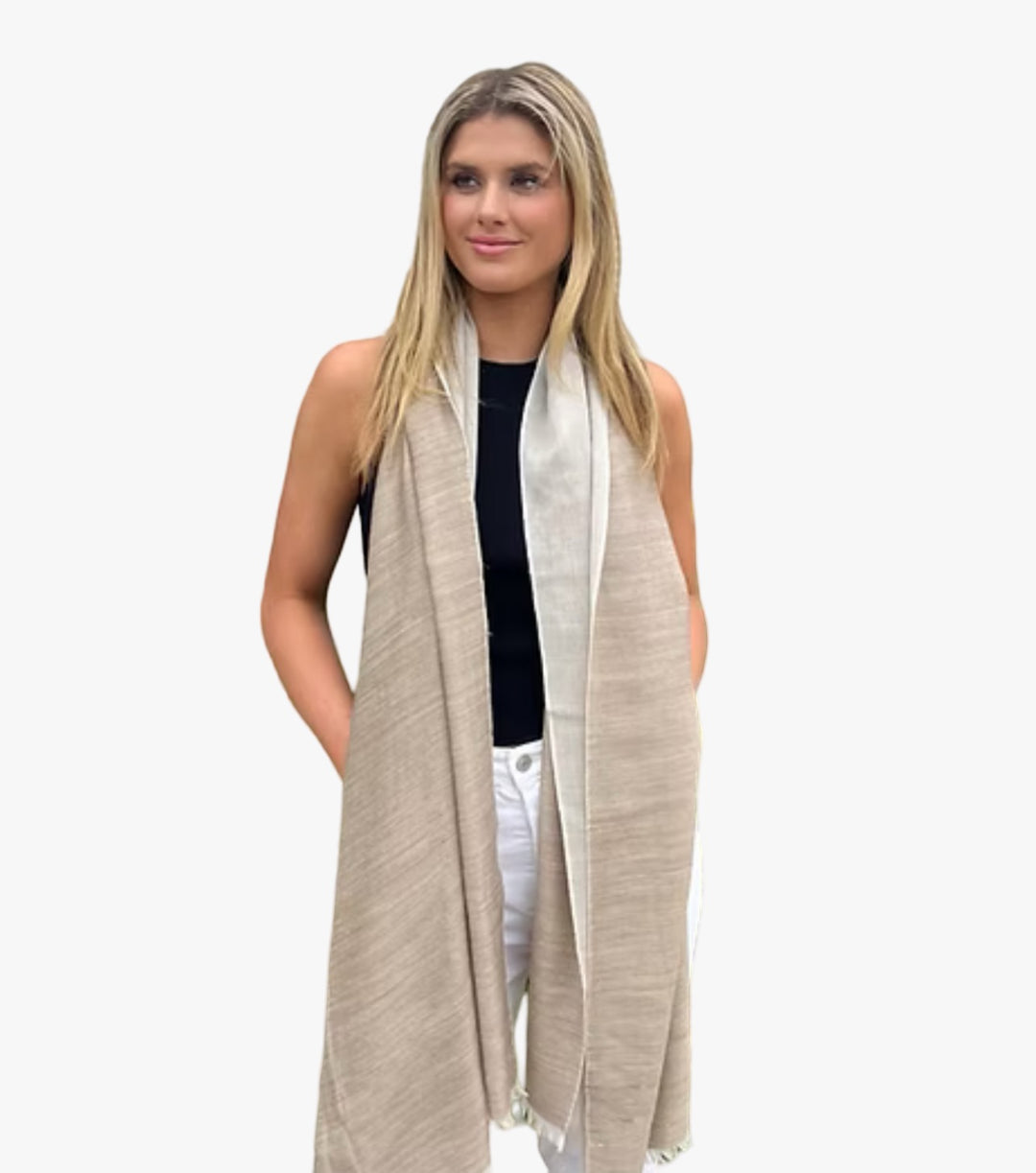 WS - Linen Handwoven Ombre Scarf- Sheepskin/White 754523535784