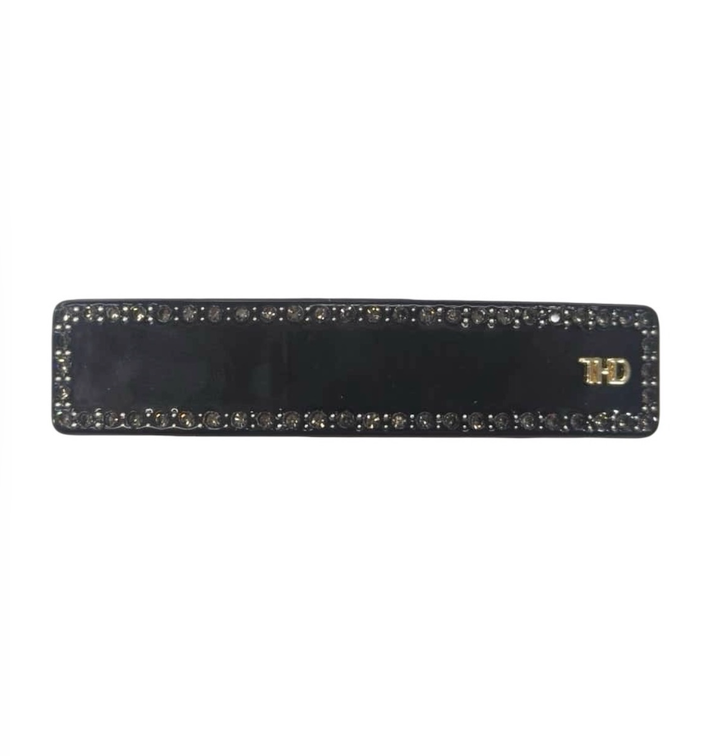 WS - Acetate Barrette - Oversized Premium - in Black with Crystals 787099020828
