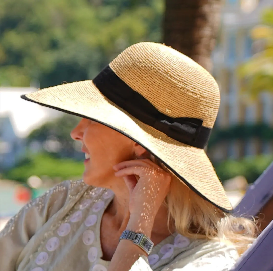 Kelly Raffia Hat with Trim - Black Bow