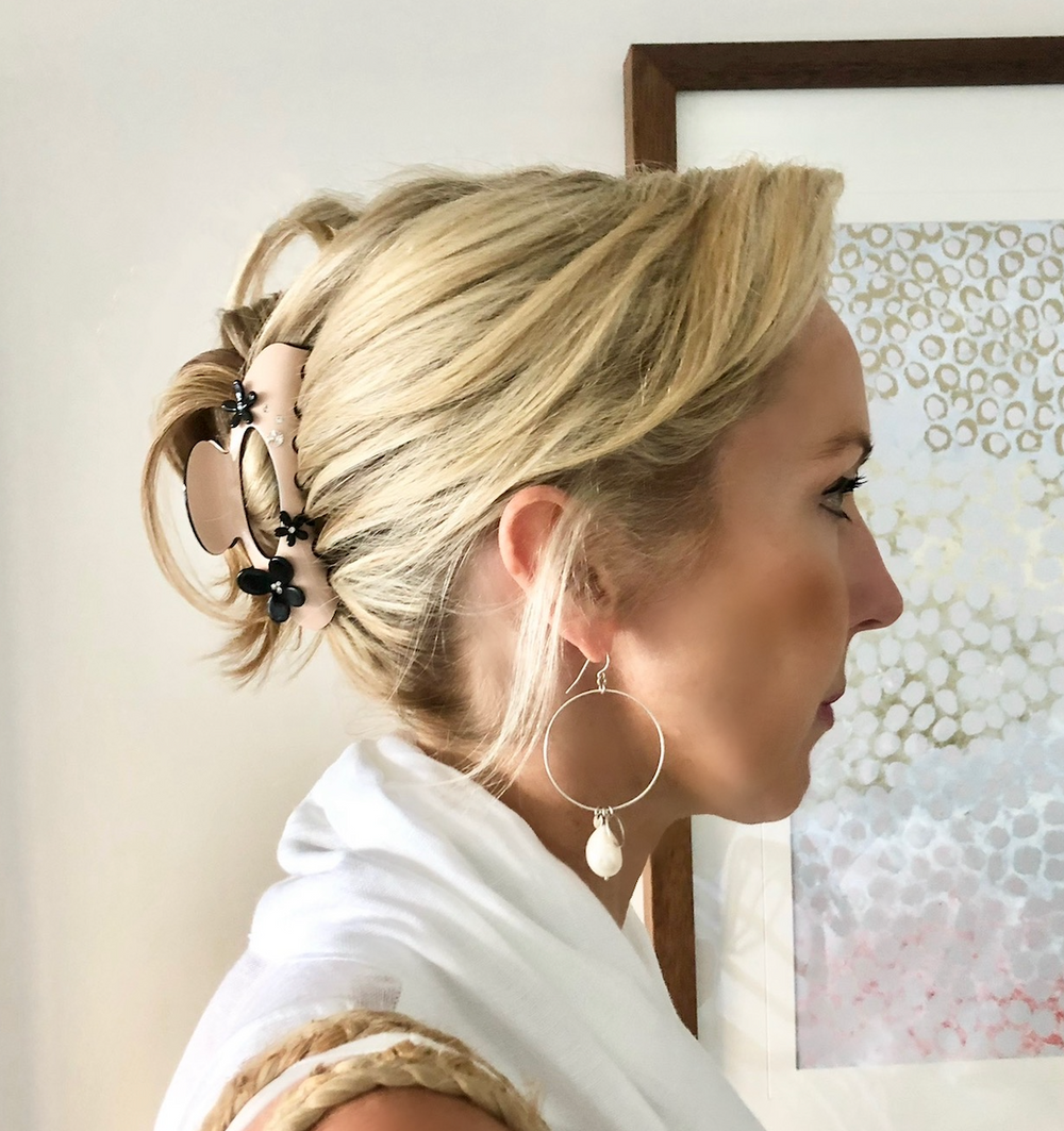 Premium Oversized Hair claw with Swarovski Crystals & Flowers -  Pink