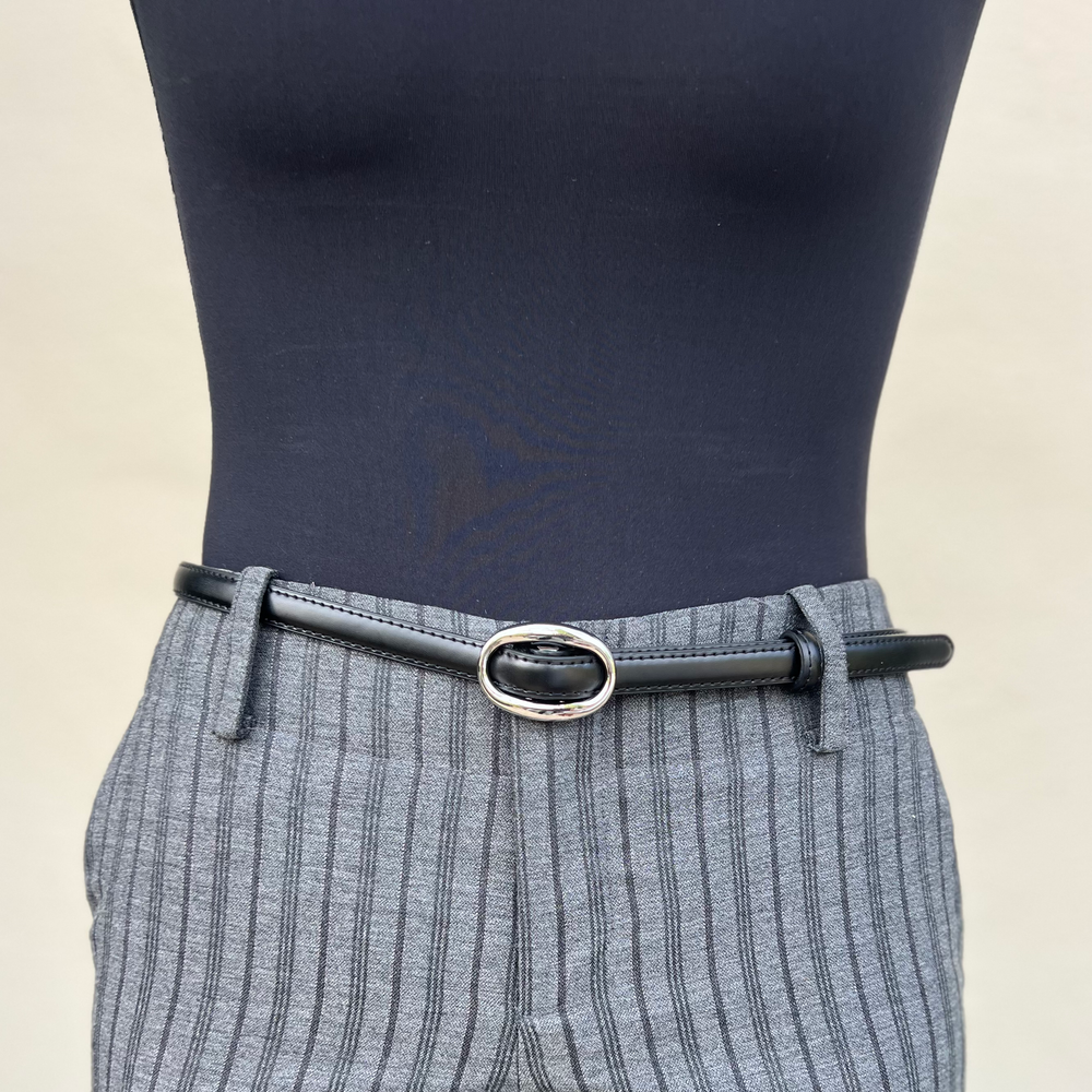 WS Chicago Black Leather Belt Silver 1.4 cm