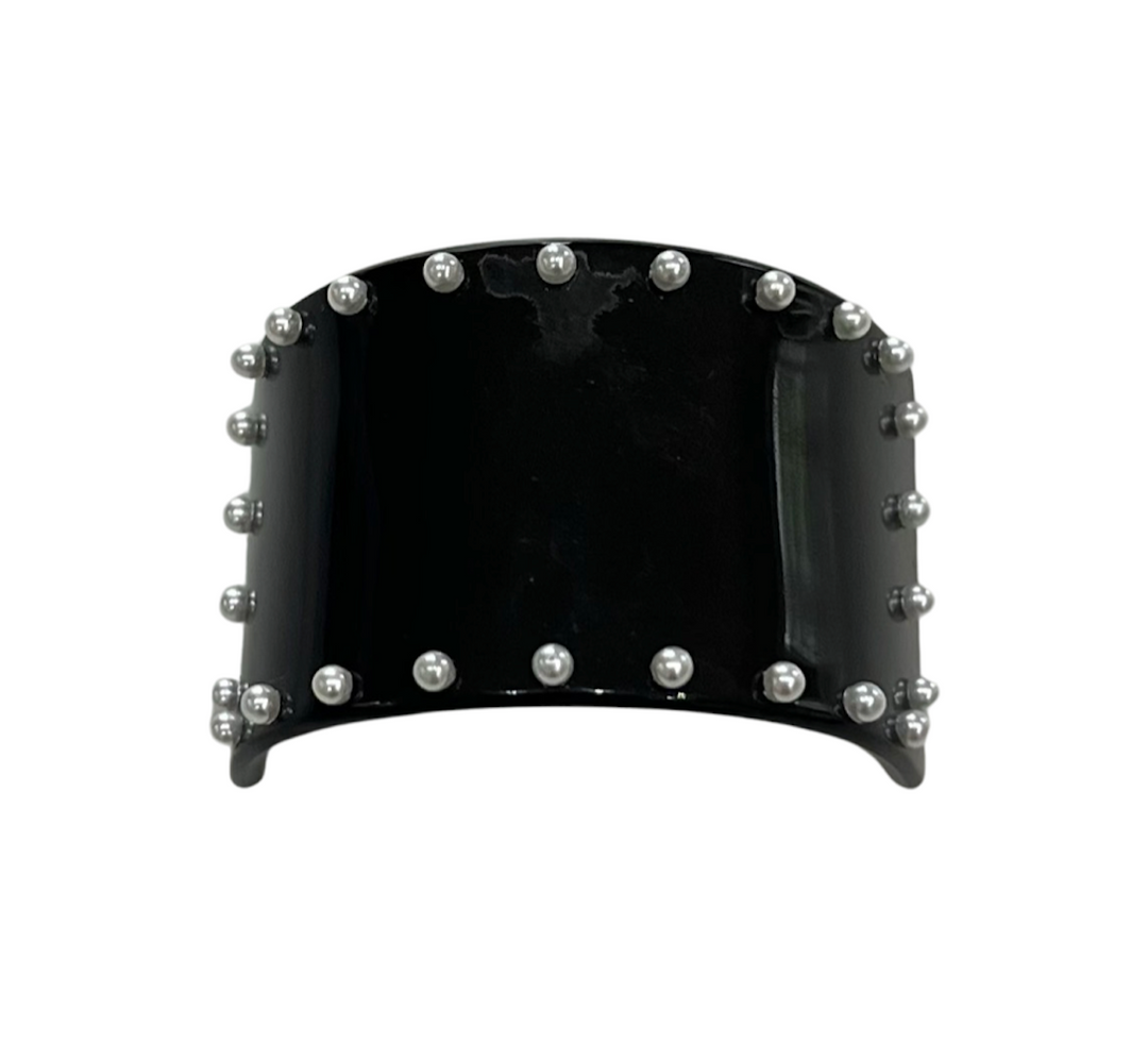 WS Oversized curved Barrette - black with pearls 757953171294