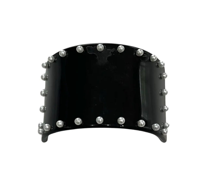 Oversized curved Barrette - black with pearls