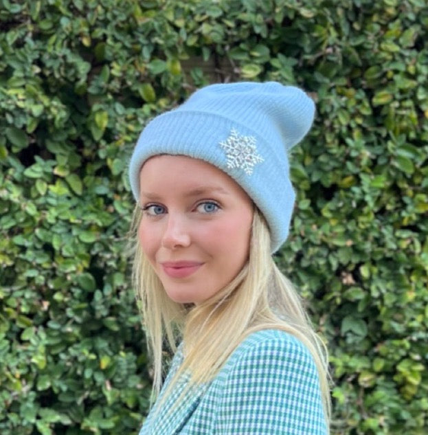 WS - Angora Blend Beanie with SnowFlake- Blue 754523535036