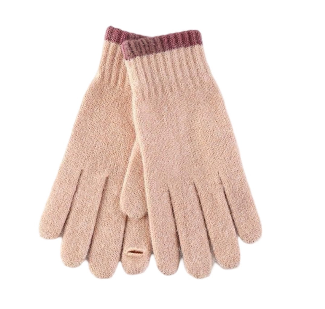 NY Unisex Wool glove M- L  Oatmeal/wine
