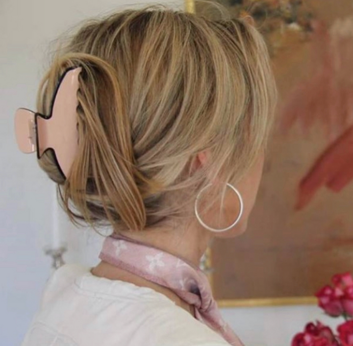 Premium oversized hair claw in Chanel pink & Black Trim