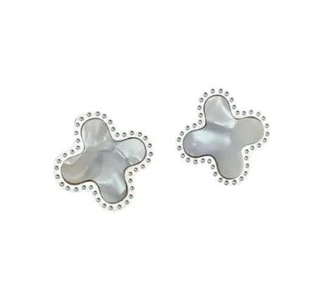 Cross earring studs in silver and White