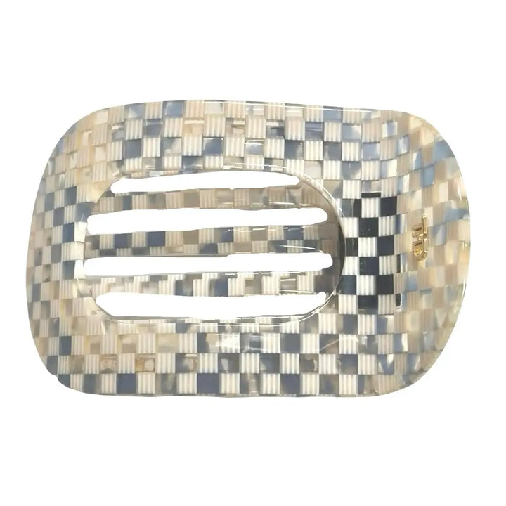 WS Acetate Flat Hair Claw in Paros White/Blue Check