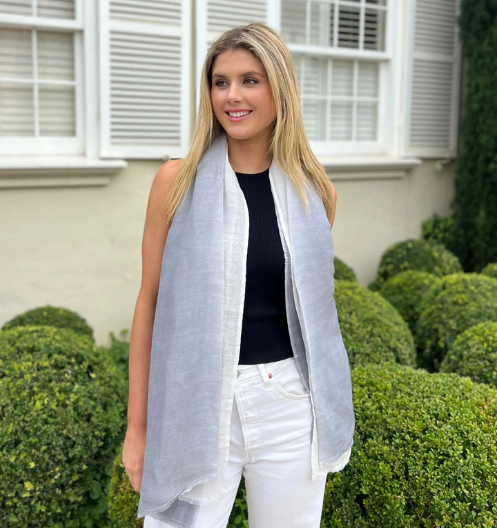 WS Linen Handwoven Ombre Scarf - Grey/White - Image 3