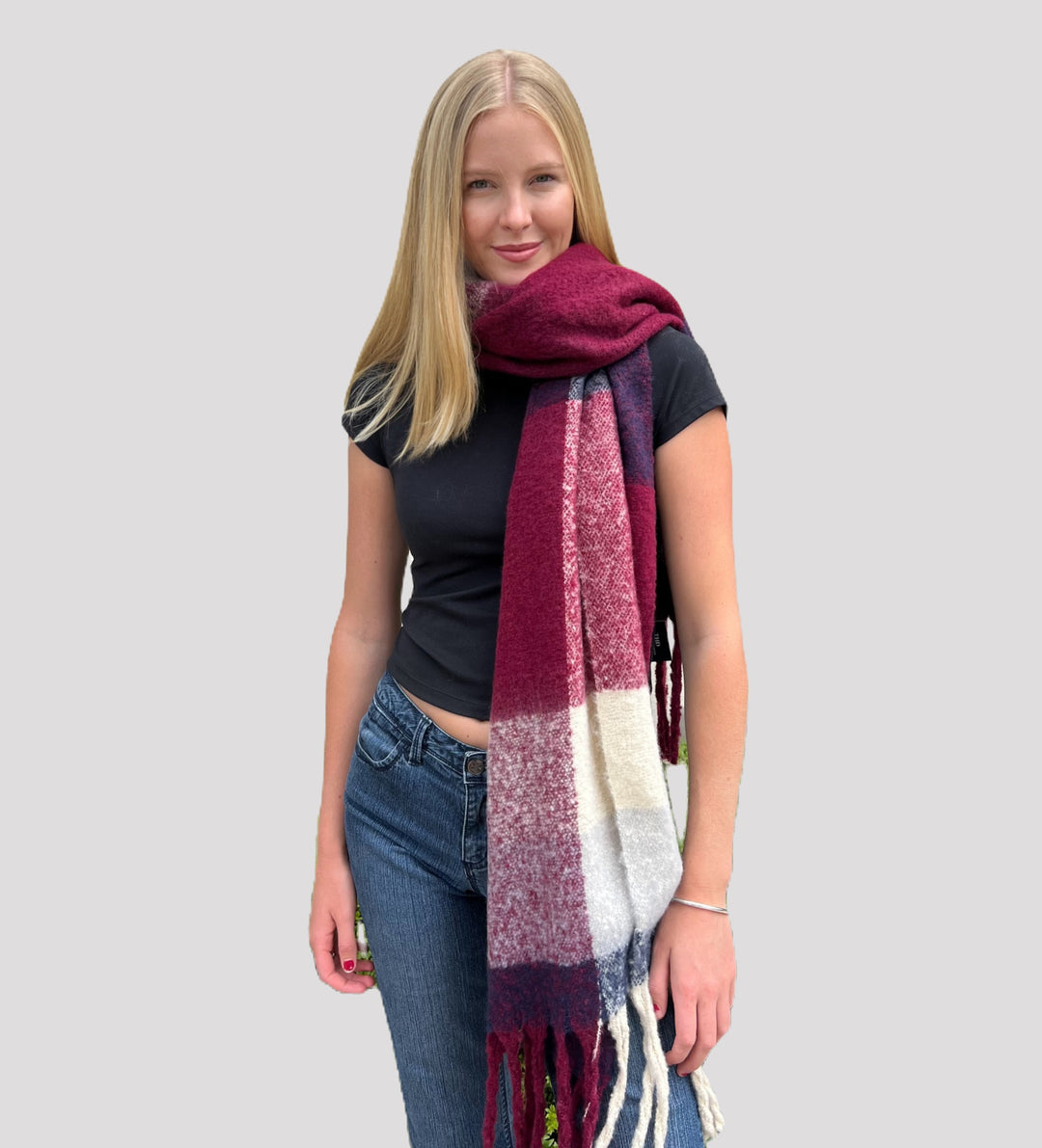 WS - Oversized Cuddly Blanket Scarf -Wine