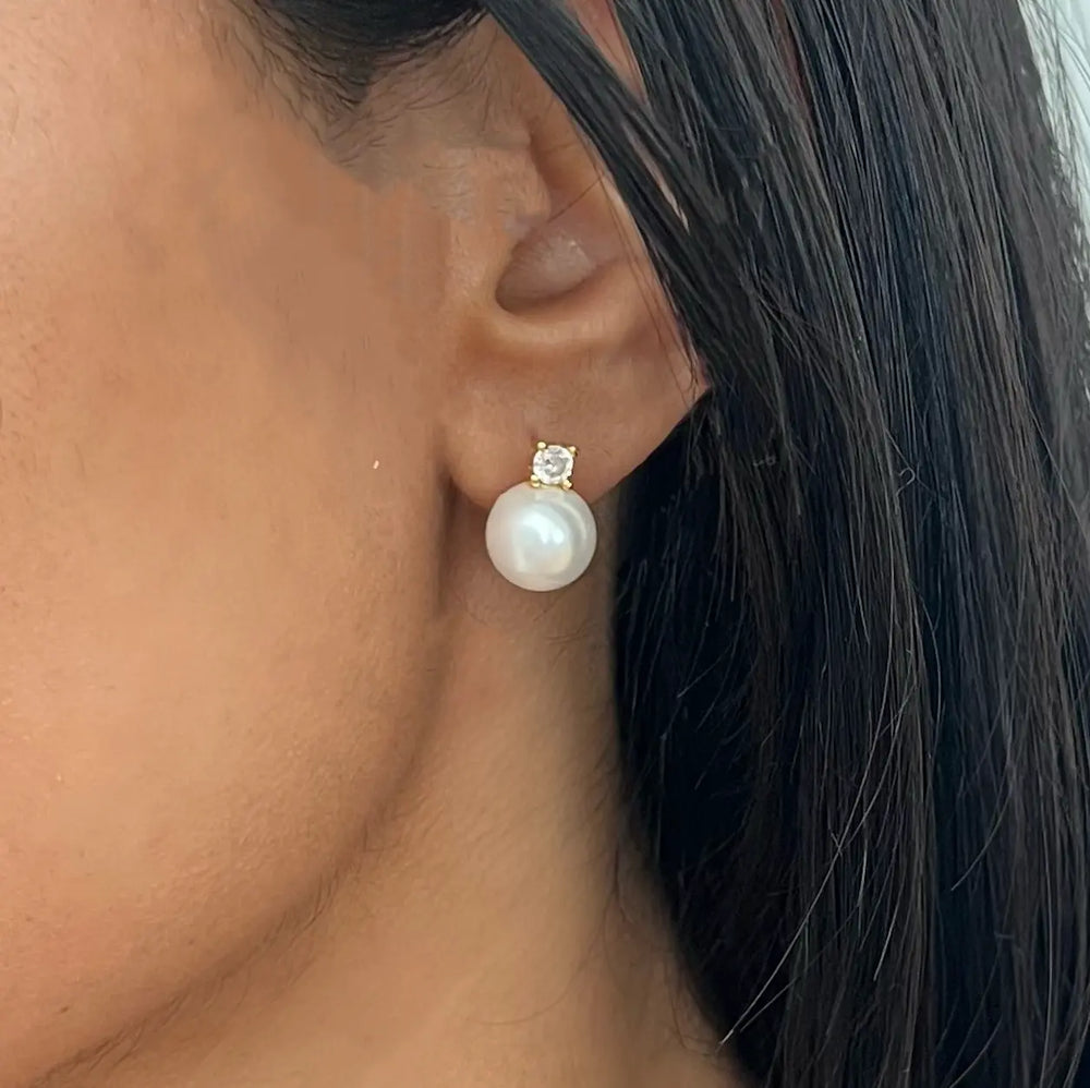 WS Kai White Pearl & Zirconia Earrings 18k Gold Plate