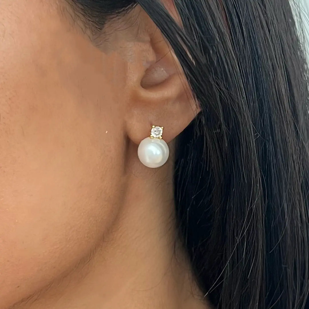 WS Kai White Pearl & Zirconia Earrings 18k Gold Plate