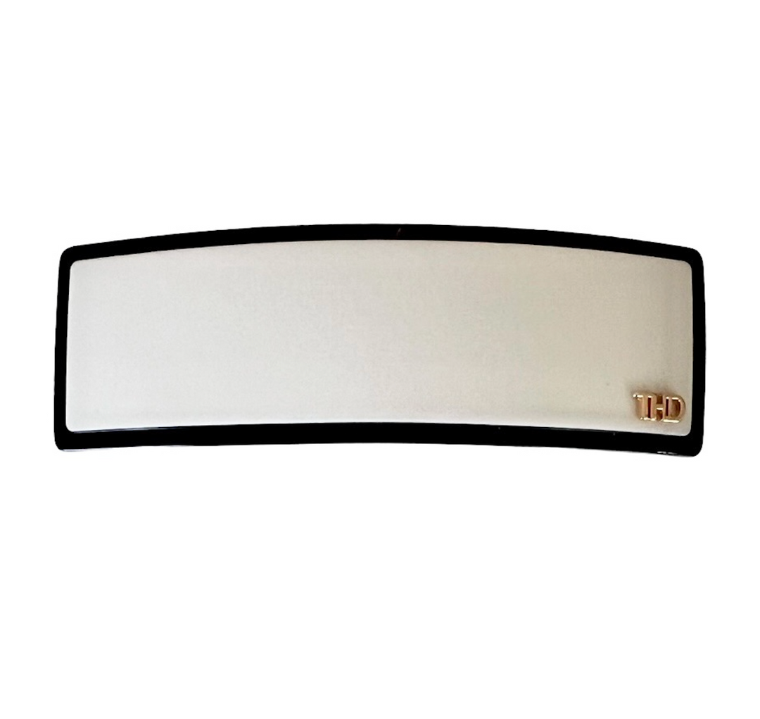 Wide Acetate Barrette in Ivory & Black Trim