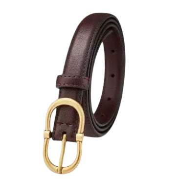 WS Dark Brown Leather Zurich Belt Gold 1.8cm