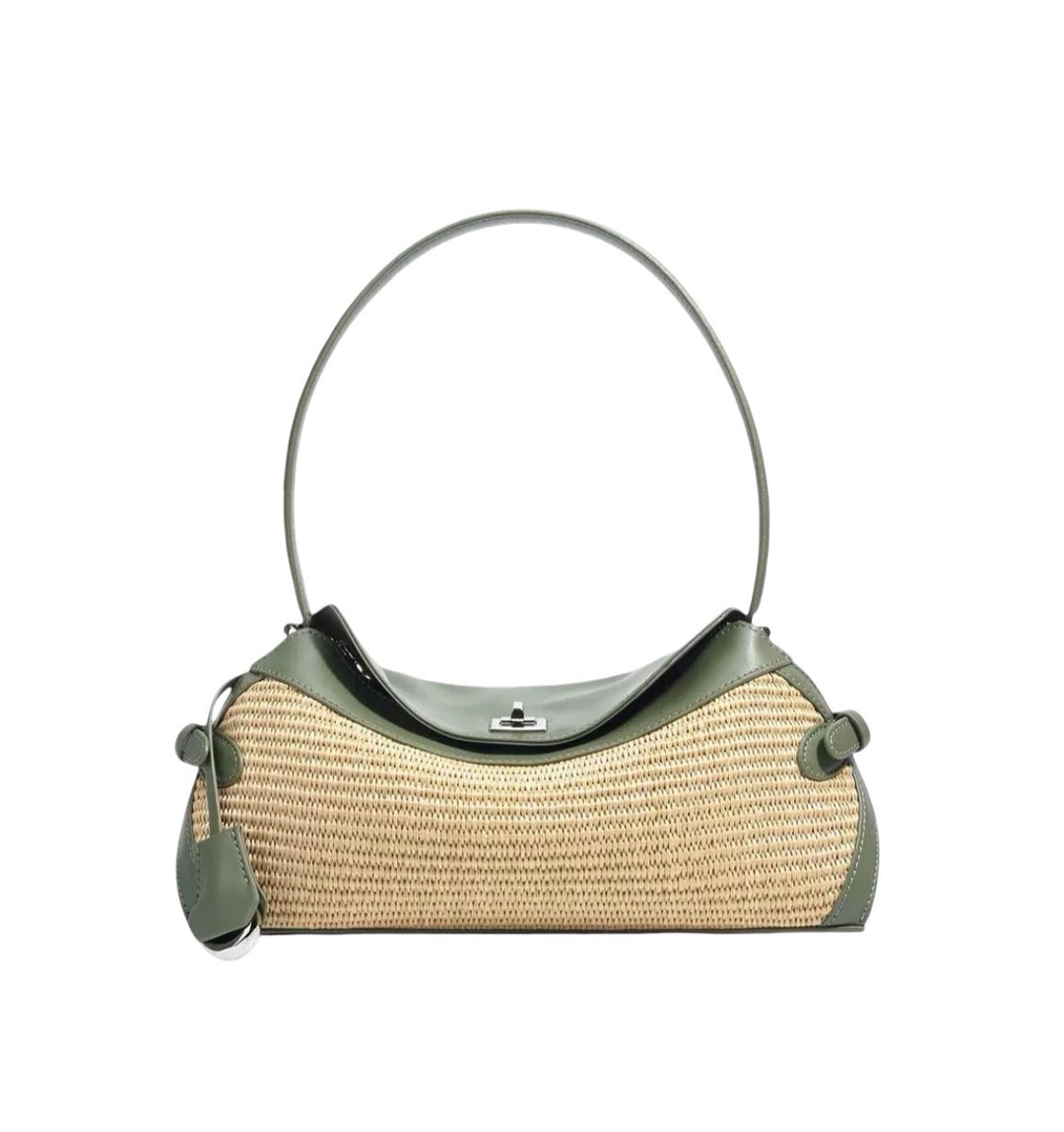 St Margaux Raffia and Cowhide bag - Green