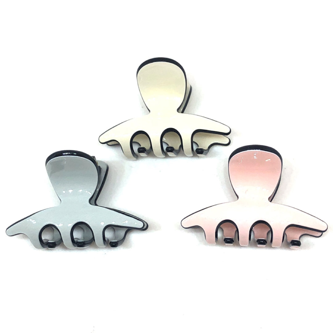 3 set small acetate hair claws: pink& black, blue & black, ivory & black