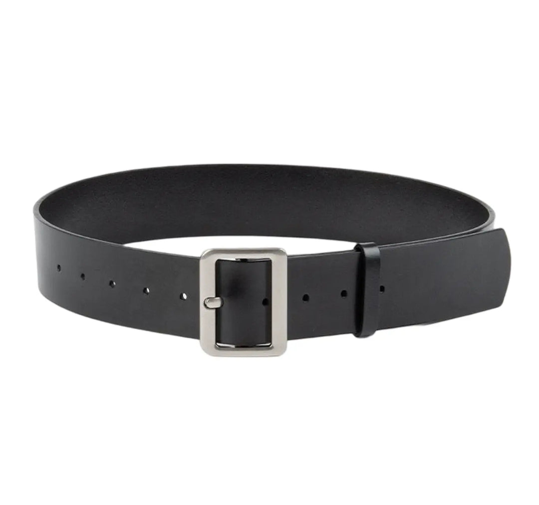 Black Leather Boston Belt Silver 4.8cm