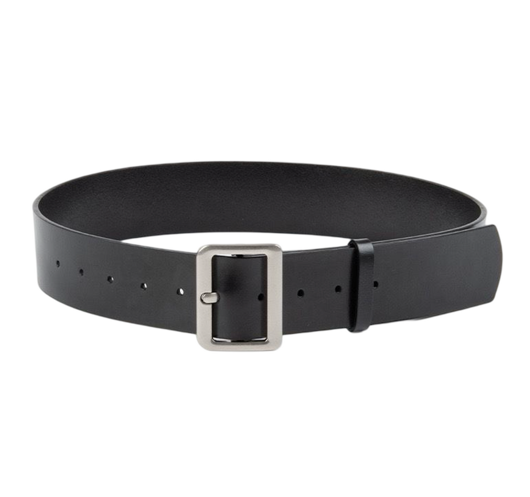 WS Black Leather Boston Belt Silver 4.8cm