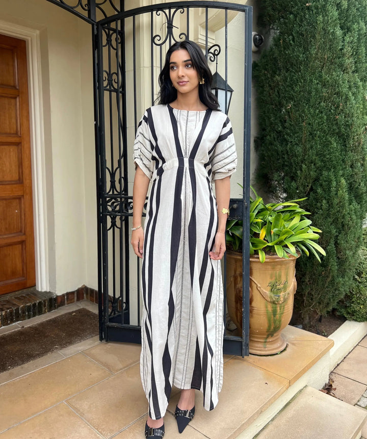 WS Jasmine Tailored Linen embroidered Dress - Black & White