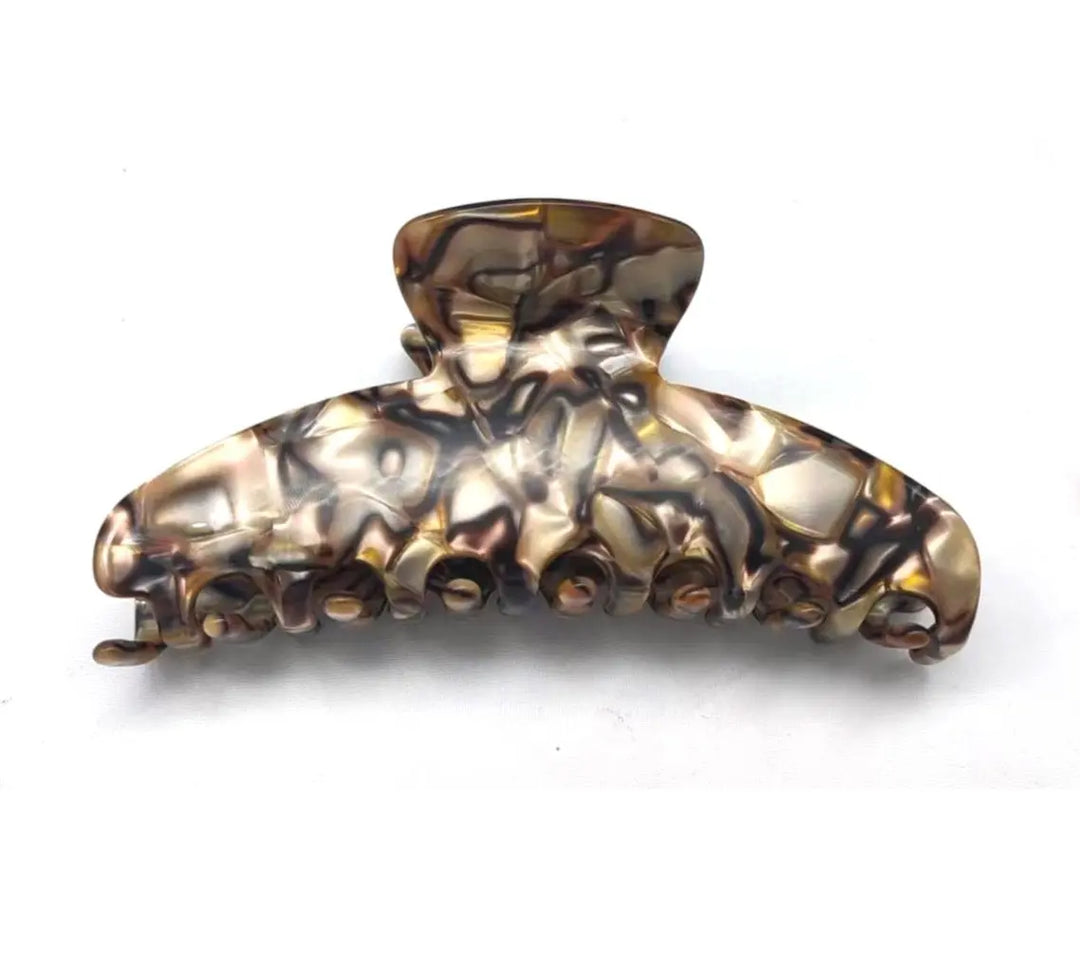 WS Premium Oversized Acetate Claw, Brown/ Gold 757953171201