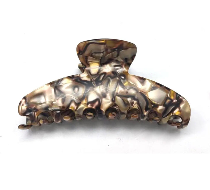 WS Premium Oversized Acetate Claw, Brown/ Gold 757953171201