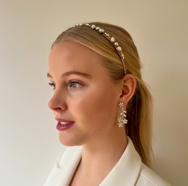 Verity Pearl & Crystal Headband Nude Bling