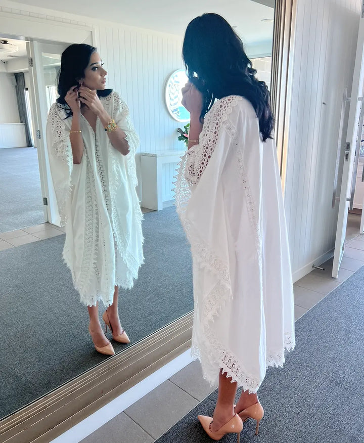 'Celine' Cotton & Lace Dress in White