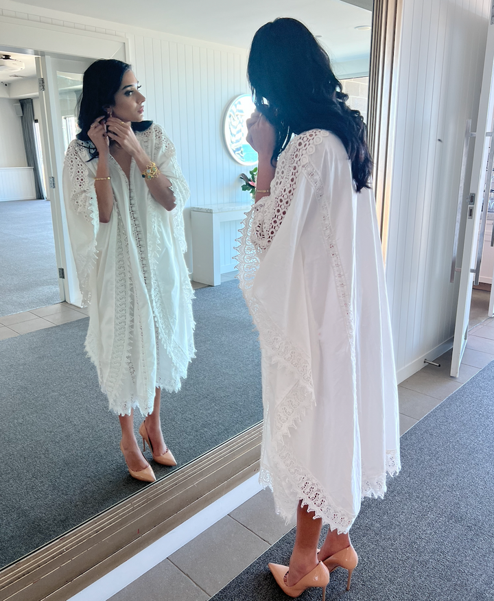 'Celine' Cotton & Lace Dress in White