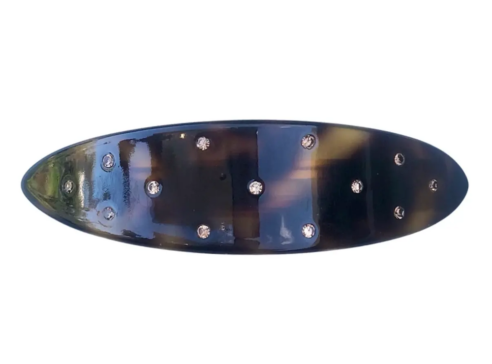 Acetate Barrette Oval & Crystal Dark Tortise