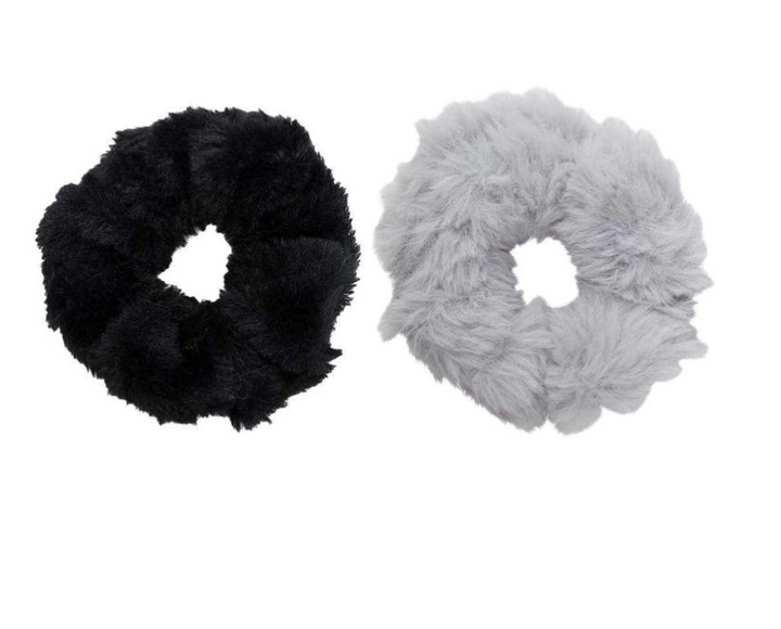 FAUX FUR SCRUNCHIES BLACK/GREY