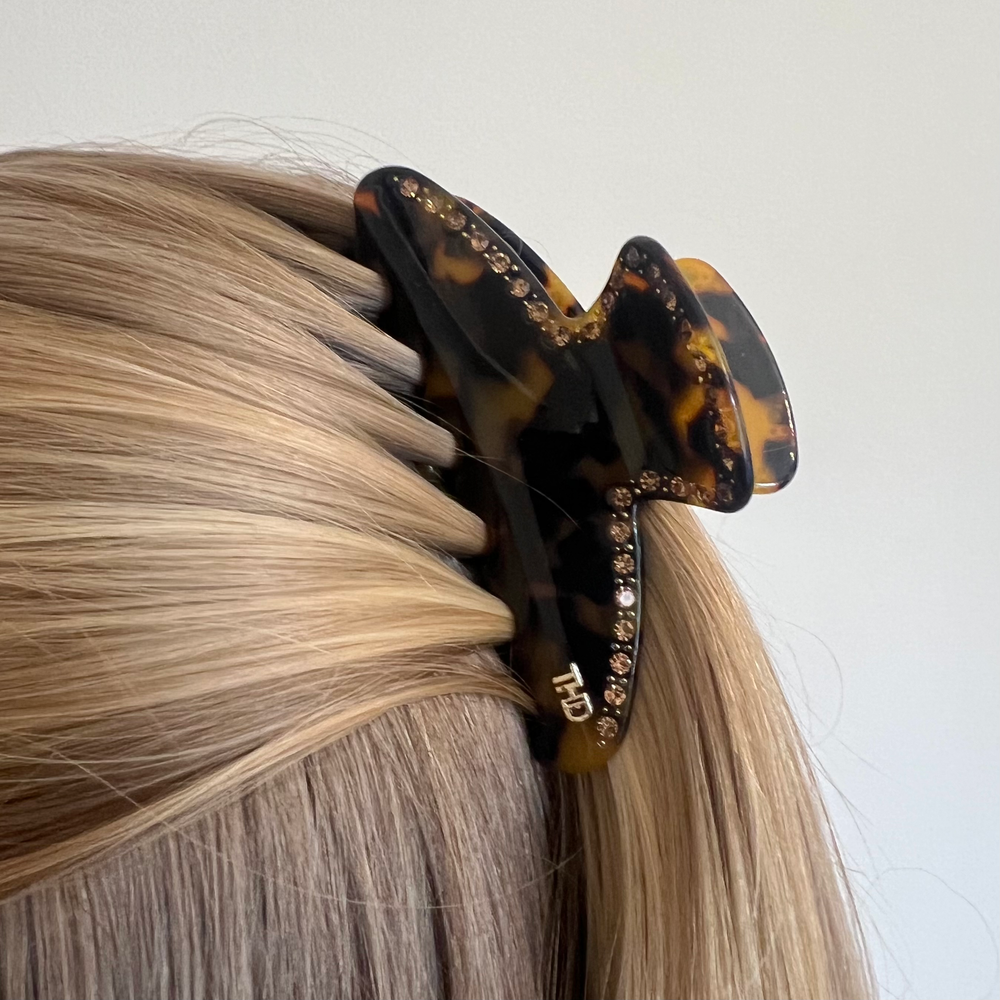WS - Mary Large Acetate Hair Claw with Crystals - Black