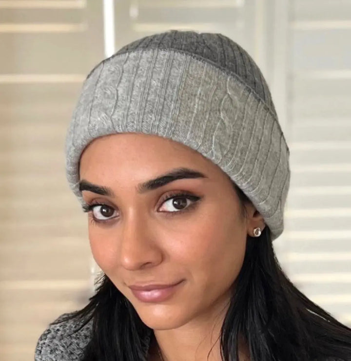 Beanie - Cashmere reversible Grey/Light grey