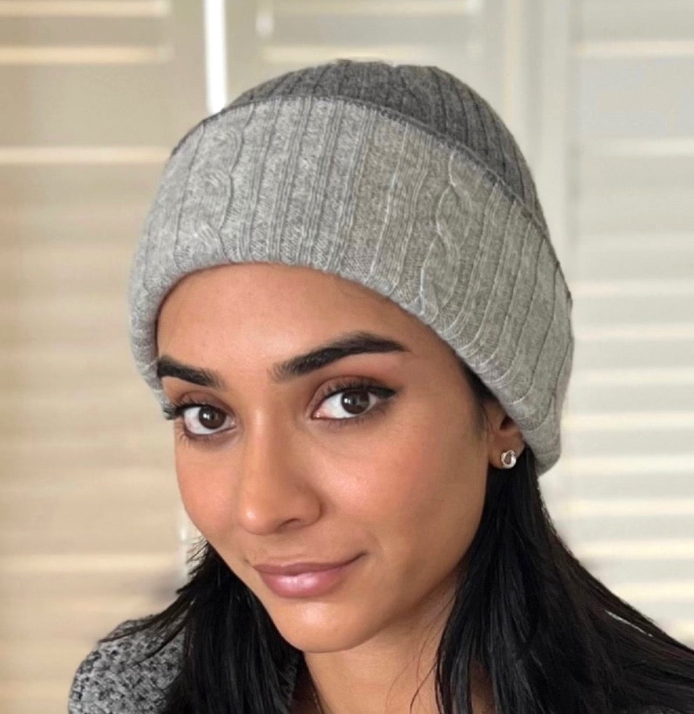WS - Beanie - Cashmere reversible Grey/Light grey